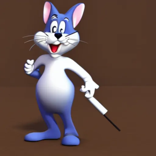 Image similar to a 3 d model of tom from tom & jerry looking depressed and smoking a cigarette