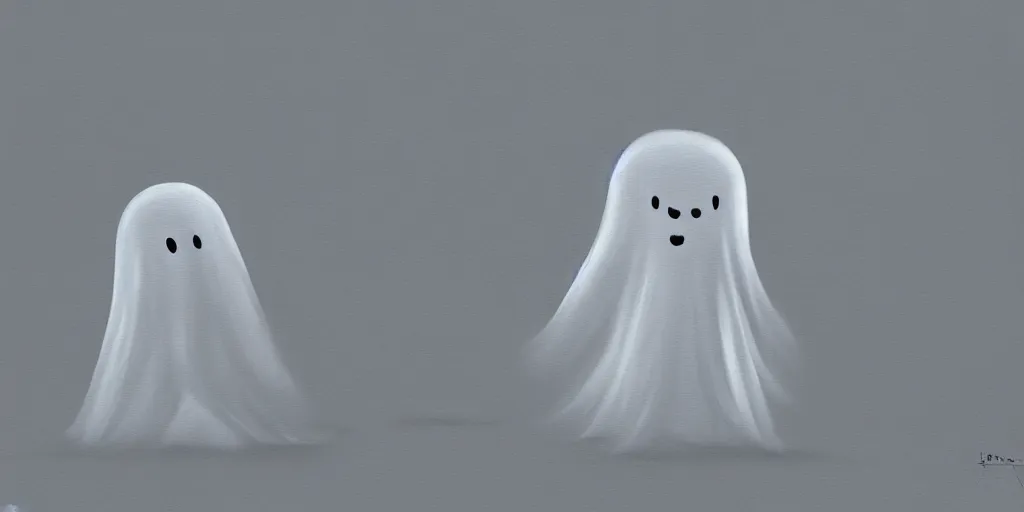 Prompt: Digital painting of a cute ghost scared in a big sparse white room with little boys by Greg Rutkowsky trending on Artstation