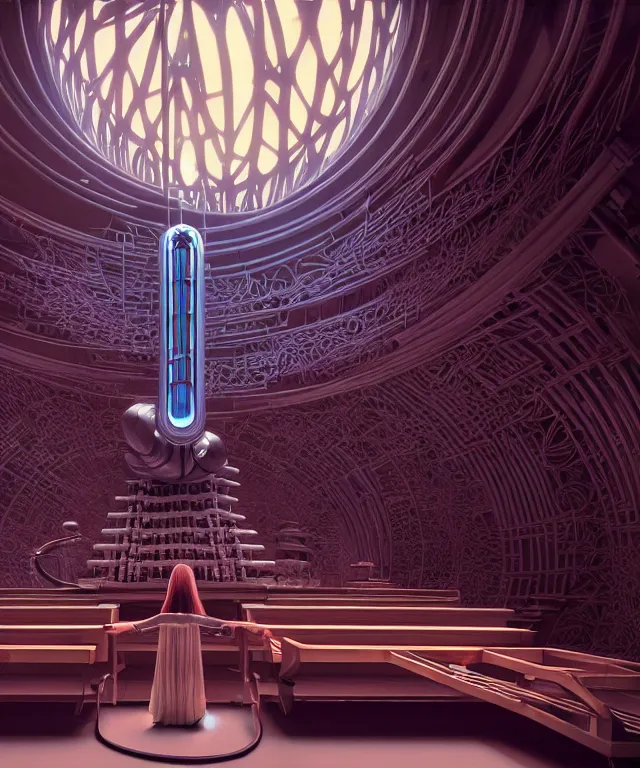 Prompt: realistic detailed image of a futuristic pipe organ , still from a movie by Terrence Malick, Tarkovsky, Gaspar Noe, James Cameron, intricate artwork by Tooth Wu and wlop and beeple, greg rutkowski, very coherent symmetrical artwork, cinematic, hyper realism, high detail, octane render, unreal engine, 8k, Vibrant colors, Smooth gradients, High contrast, depth of field