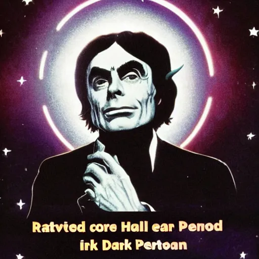 Prompt: Satanic Carl Sagan, Dark lord of Hell. Portrait. Evil personified. Upside Down Pentagram. horns. flames