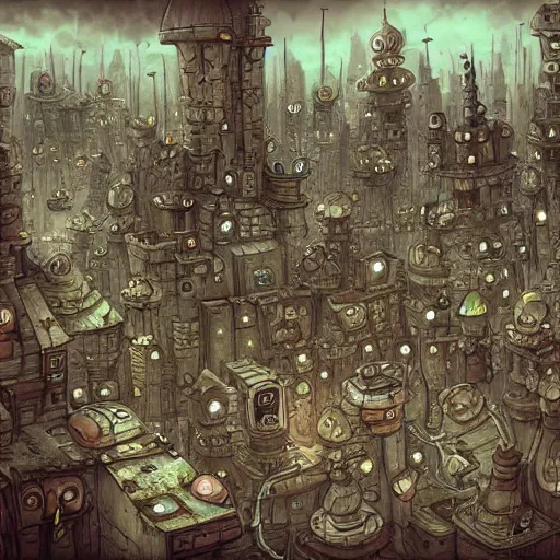 Prompt: machinarium city, sketch, fantasy style, super high detail, super high quality, talented artist, trending on artstation