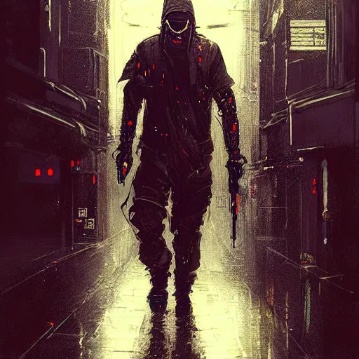 Prompt: a beautiful ukiyo painting of full body cyberpunk blade runner, dramatic pose, wearing japanese techwear, detailed symmetrical, intricate complexity, concept art, by ismail inceoglu dragan bibin hans thoma greg rutkowski alexandros pyromallis nekro rene maritte illustrated, perfect face, fine details, realistic shaded, fine - face, pretty face