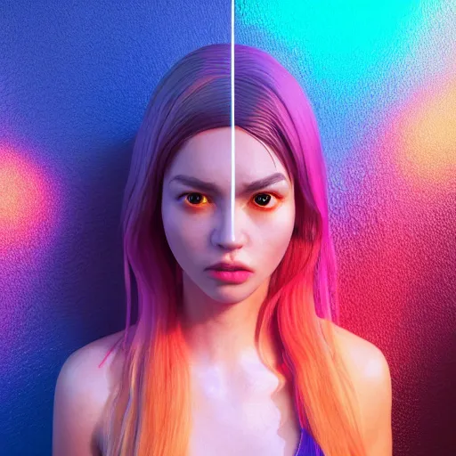 Image similar to 3D character realistic, very colourful, cinematic lighting, soft neon, octane render, trending on Artstation