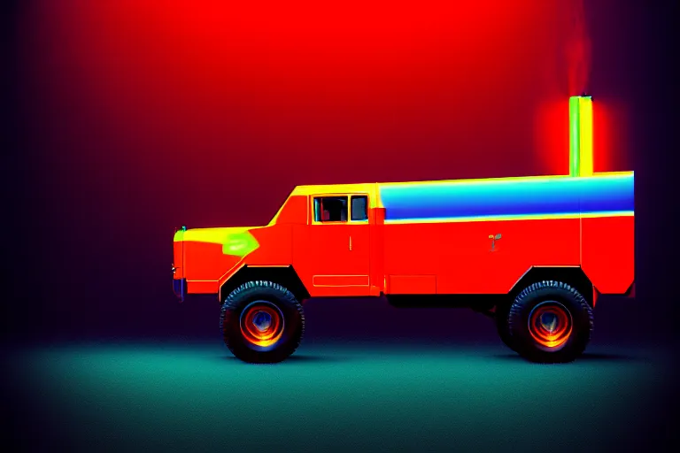 Image similar to stylized poster of an himars concept, thick neon lights, ektachrome photograph, volumetric lighting, f 8 aperture, cinematic eastman 5 3 8 4 film