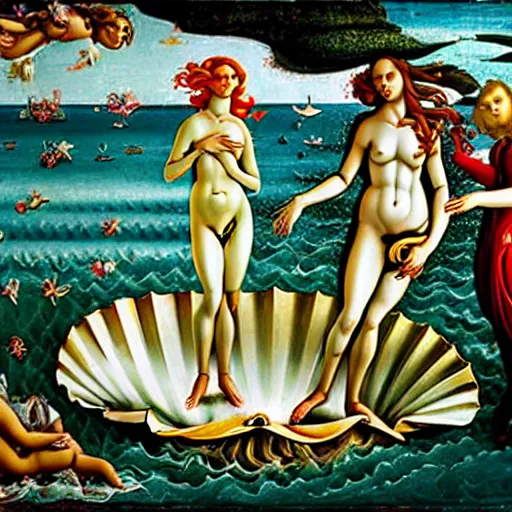 Image similar to birth of venus steam punk, in the style botticelli, 8 k, oil painting,