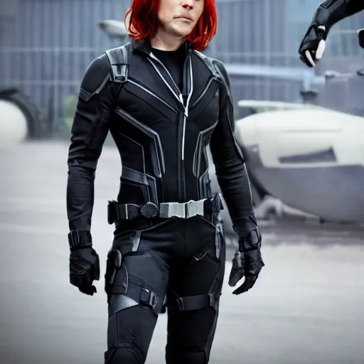 Image similar to Norman Reedus as Black Widow from The Avengers, cinematic photo