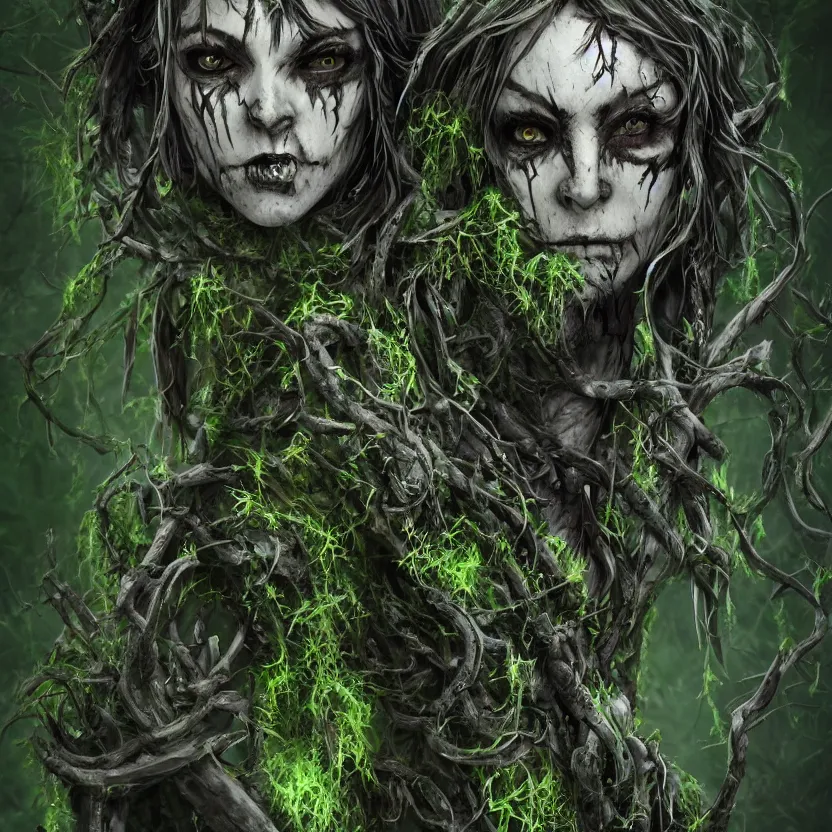 Image similar to an undead druid/knight covered in moss and vines in the style of anti-art trending on artstation deviantart Pinterest detailed realistic HD 8k High Resolution