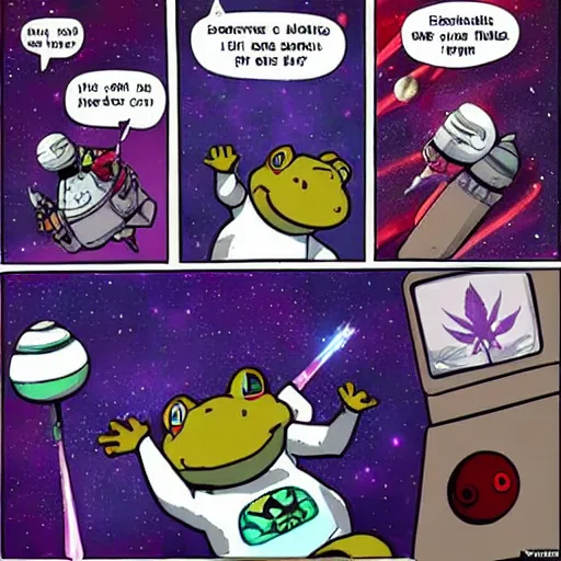 Prompt: toad in space smokes weed, singularity, popular artist