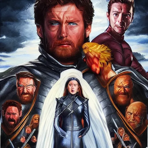 Image similar to if the X-Men were on Game of Thrones, photorealistic oil painting