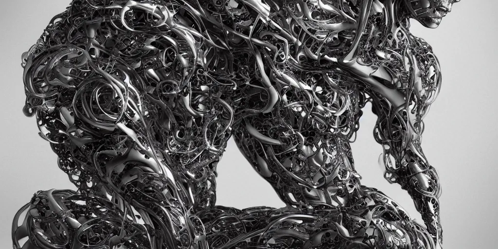 Image similar to hyperrealistic photography of a stunningly beautiful cyborg male, consciences being installed sci - fi, intimate, intricate filigree, fibonacci, in the style of beth cavener, jin kagetsu, and wlop, highly detailed, chrome face symmetry, masterpiece, award winning, sharp focus, concept art, high key, ambient lighting, 8 k, octane render,