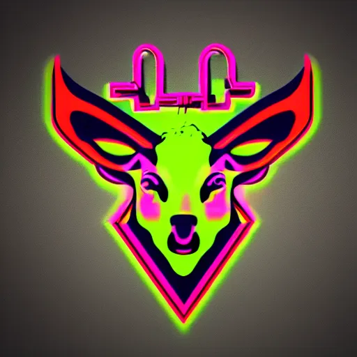 Prompt: logo for evil corporation that involves deer, retro synthwave style