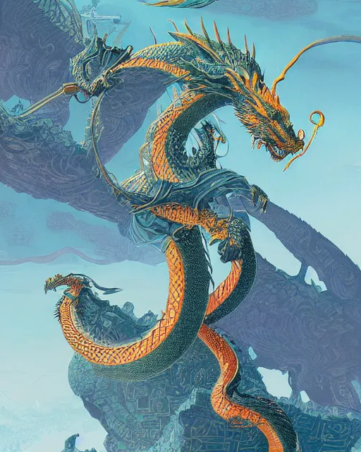 Image similar to a dragon serpent, digital art, illustrated by james gurney and victo ngai