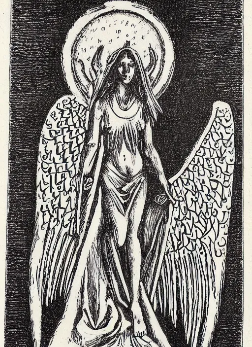 Prompt: occult art etching, very detailed, of the angel of mercury. alchemical art, esoteric art