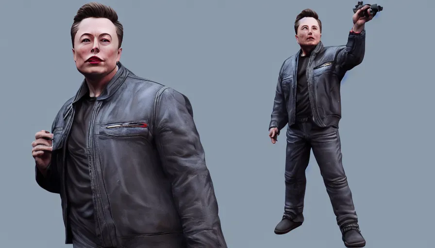 Prompt: hand painted elon musk figurine statue, grey background, hyperdetailed, artstation, cgsociety, 8 k