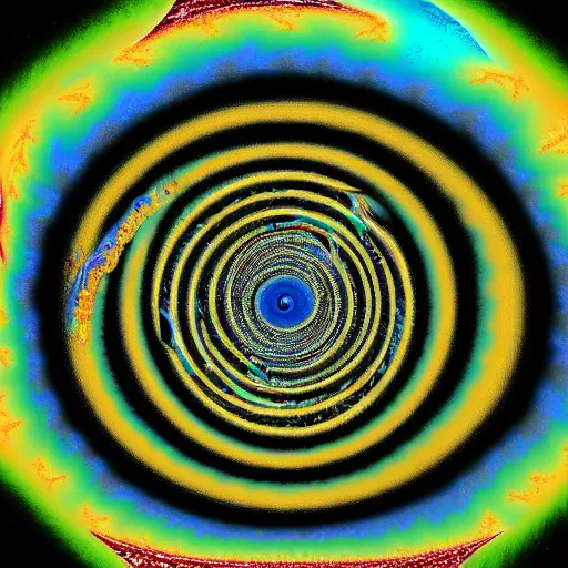 Image similar to the swirled fractal portal at the psychedelic event horizon directed by fritz lang