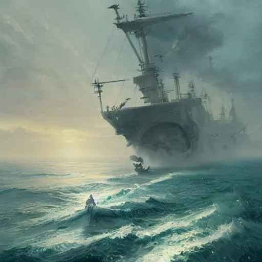 Image similar to A sea battle, fantasy art, art by greg rutkowski, highly detailed