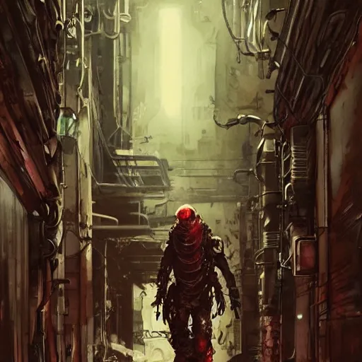 Prompt: Octopus in a hallway, cyberpunk, realistic, detailed, Industrial Scifi, paint, watercolor, in the style of Ashley Wood and Wadim Kashin