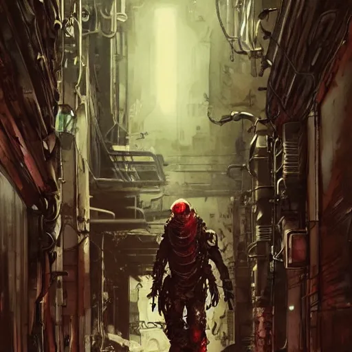 Image similar to Octopus in a hallway, cyberpunk, realistic, detailed, Industrial Scifi, paint, watercolor, in the style of Ashley Wood and Wadim Kashin