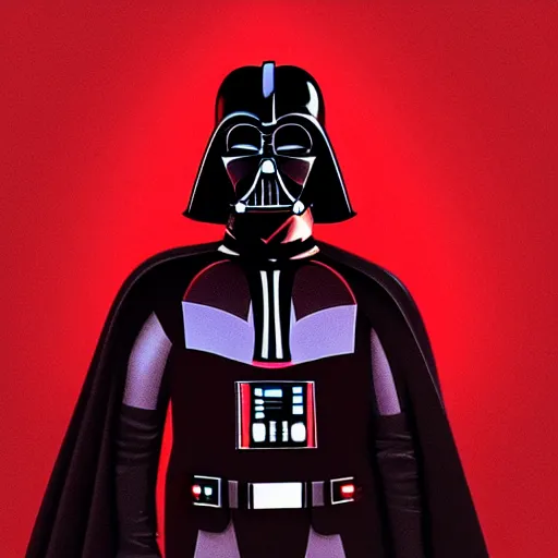 Image similar to darth vader, profile pic, centered, red background, accurate anatomy, highly detailed, digital art