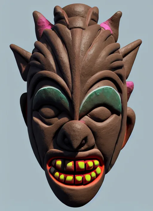 Prompt: tribal maya mask made out of playdough, zbrush, 3 d, 8 k, unreal engine, octane render, hyper quality