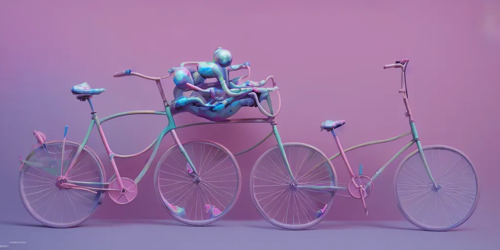 Prompt: a pile of soft bicycles painted by james jean in pastel colors. artwork by Tooth Wu and wlop and beeple, cinematic, hyper realism, octane render, 8k, depth of field, bokeh. iridescent accents. vibrant.