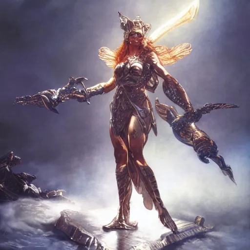 Prompt: valkyrie, norse goddess, volumetric light, global illumination, by karol bak, ayami kojima, amano, moebius, concept art, character design, fantasy, 3 d, 8 k resolution