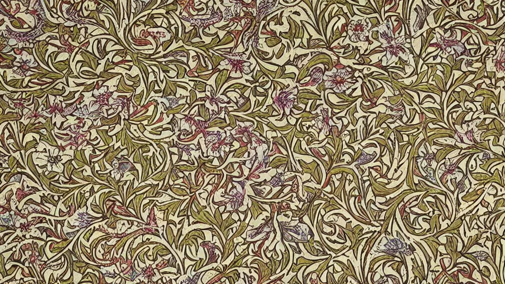 Image similar to intricate flowing floral pattern by william morris and klimt