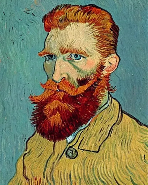 Image similar to An oil painting of a red headed man in his thirties, short beard, trimmed hair, by van gogh, very detailed