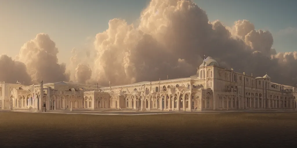 Prompt: hyperrealistic digital illustration of a shining Byzantine palace in a sea of clouds, fluffy pastel clouds, establishing shot, cinematic, architecture, concept art, deviantArt, artsation, artstation HQ, HD, 16k resolution, smooth, sharp detail, amazing depth, octane, finalRender, Unreal Engine