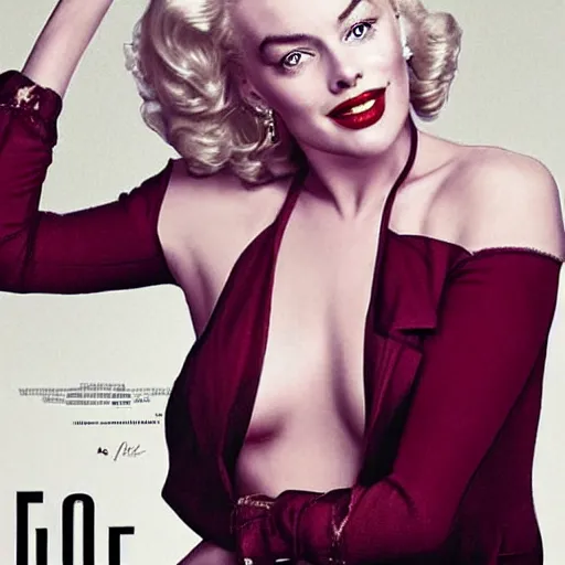 Image similar to Margot Robbie starring as Marilyn Monroe, movie poster, pinup girl