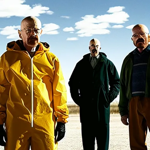 Image similar to a film still of walter white standing with his parents breaking bad, walter white's mother and father next to him in breaking bad, realistic, hyperrealistic, ultra realistic, real, real world, highly detailed, very detailed, extremely detailed, intricate details, 8 k resolution, hd quality, film still