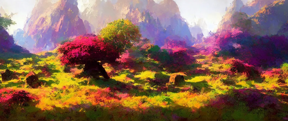 Prompt: A colorful landscape photo by Craig Mullins