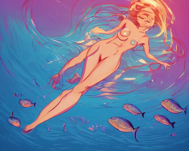 Image similar to the joy of life in the sea, a simple vector based illustration, by ross tran, artgerm