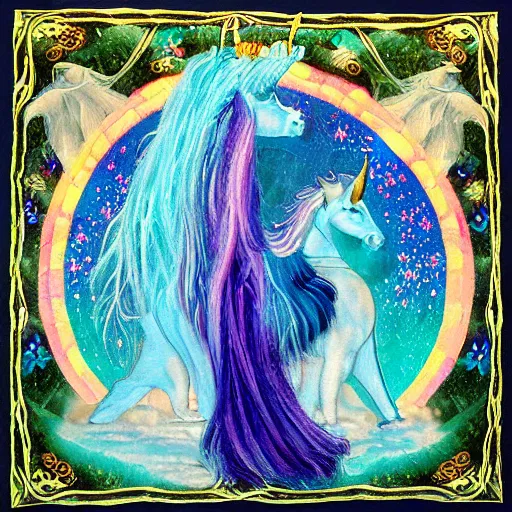 Image similar to spectral feminine liquidity crystalliunicorn acrytapestry avatar