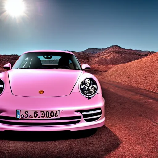 Prompt: porsche in the middle of the desert, professional photography, vaporwave