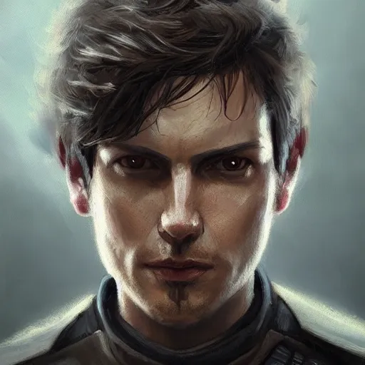 Prompt: portrait of a man by greg rutkowski, jedi knight anakin fel, short black hair, star wars expanded universe, he is about 3 0 years old, wearing the tactical gear of the galactic alliance, highly detailed portrait, digital painting, artstation, concept art, smooth, sharp foccus ilustration, artstation hq