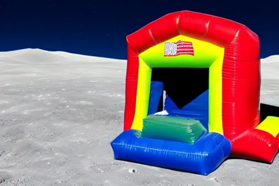 Prompt: a bouncy house on the moon