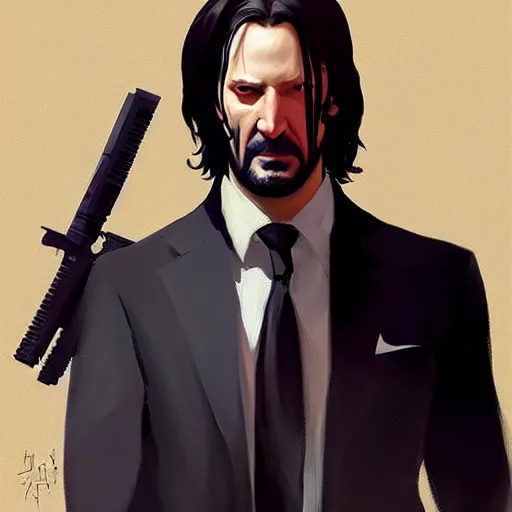 Prompt: greg manchess portrait painting of john wick as overwatch character, medium shot, asymmetrical, profile picture, organic painting, sunny day, matte painting, bold shapes, hard edges, street art, trending on artstation, by huang guangjian, gil elvgren, ruan jia, greg rutkowski, gaston bussiere