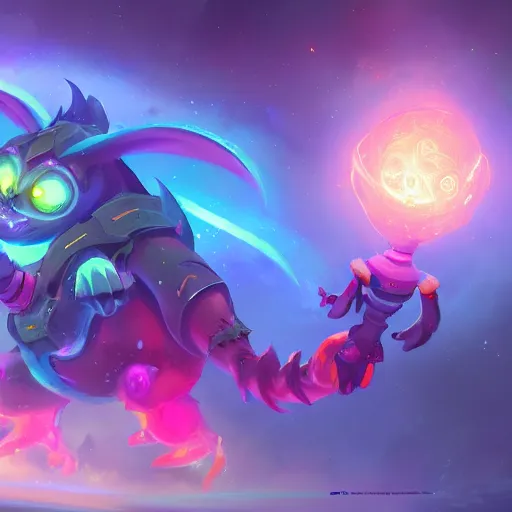 Prompt: a magical cute glowing creature, colorful space theme, bright art masterpiece artstation. 8 k, sharp high quality artwork in style of jose daniel cabrera pena and greg rutkowski, concept art by tooth wu, blizzard warcraft artwork, hearthstone card game artwork, cute creature