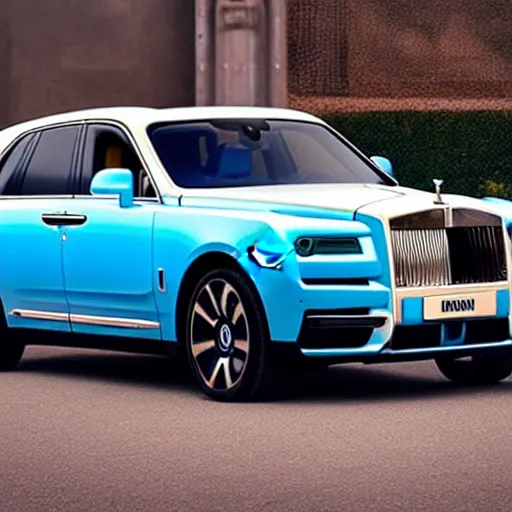 Image similar to Rolls Royce Cullinan, baby blue, black rims, 4k, shot on iPhone