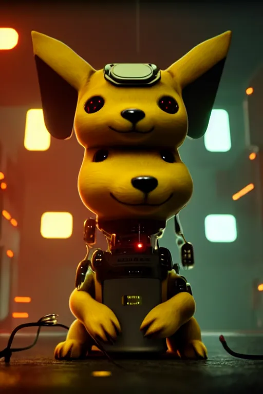 Prompt: high quality 3 d render very cute cyborg labrador dog plays drums, 3 heads, cyberpunk highly detailed, unreal engine cinematic smooth, in the style of blade runner & detective pikachu, hannah yata charlie immer, moody light, low angle, uhd 8 k, sharp focus