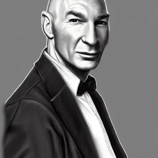 Prompt: a pencil sketch of jean - luc picard
