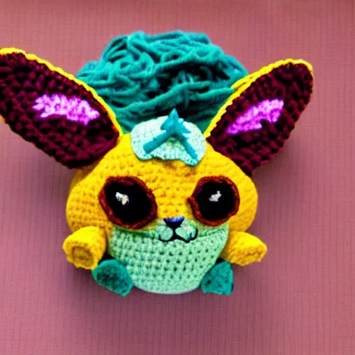 Prompt: angry crochet eevee