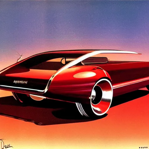 Image similar to concept art for a car with meat smoker trunk, illustrated by syd mead, high quality