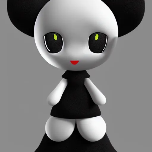 Image similar to cute fumo plush of a cursed floating blob of dark ichor vaguely in the shape of a cute girl, amorphous, inky blackness, black and white, horror, vray