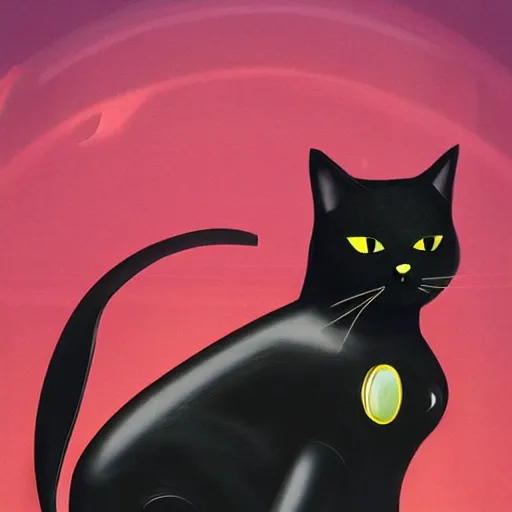 Prompt: black cat in space suit in style of Art Deco, retrofuturism, 4k, hyper realistic, incredible details,