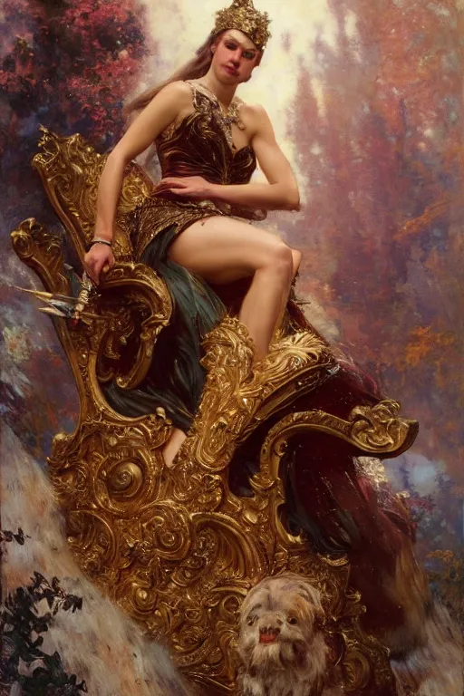 Image similar to full body portrait of blind muse astride her throne, highly detailed painting by gaston bussiere, craig mullins, j. c. leyendecker, 8 k, mid shot