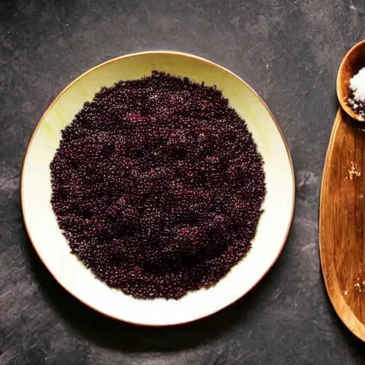 Prompt: currant with sugar in a plate in the kitchen