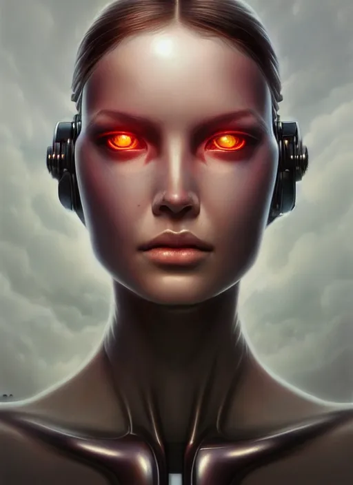 Prompt: portrait of a cyborg girl by Artgerm and Zdzisław Beksiński, dramatic lighting, highly detailed, trending on artstation