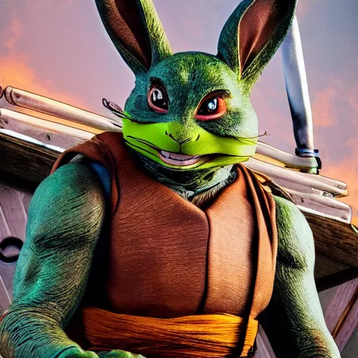 Prompt: the rabbit yojimbo from teenage mutant ninja turtles 4 k hyperdetailed photorealism hdr